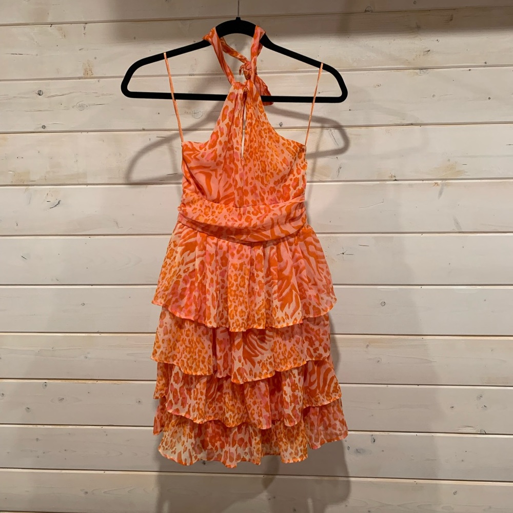 Smart Set | Orange Animal Print Halter Top Dress